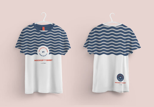 Mockup T-Shirts Front and Back on 6 Different Hangers