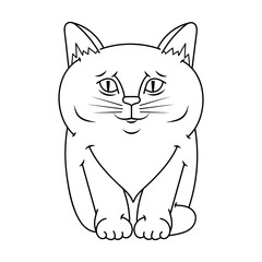 Vector happy cute fun kitten cartoon smiling character cat line art coloring book black and white drawing