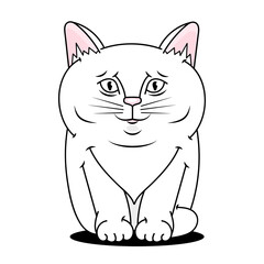 Hand Drawn Cat Looking . Cute Cartoon Character. Kawaii Animal. Love Greeting Card. Flat Design Style. White Background. Isolated.