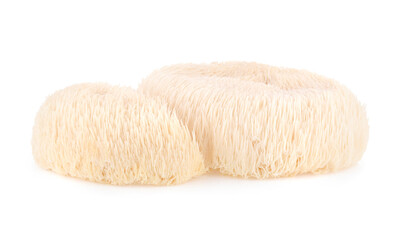 Lion mane mushroom isolated on white background.