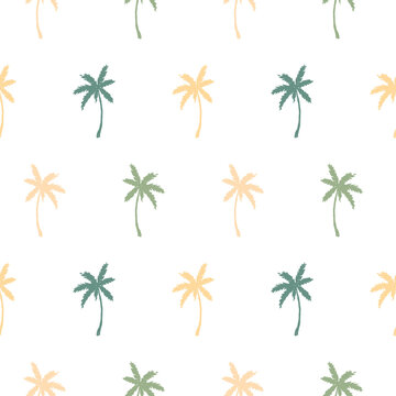 Hand drawn summer seamless pattern with palm trees. Vector illustration