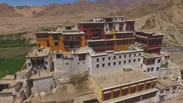 LADAKH,INDIA-09/06/2018: Aerial view of the largest monastery in Ladakh Tiksey gompa.