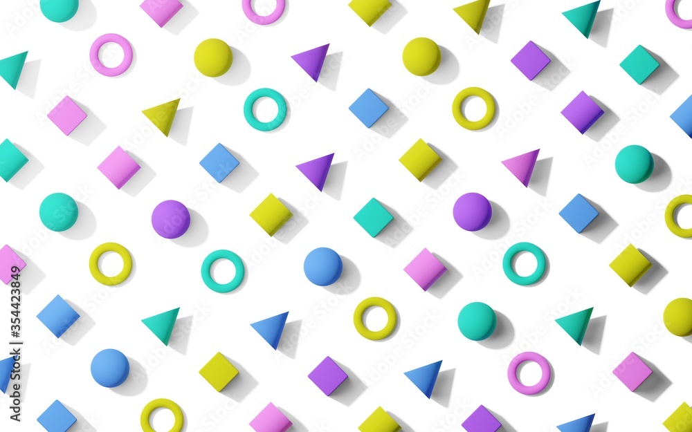 Poster colorful retro memphis pattern style flat lay background texture from geometric primitives, flat lay
