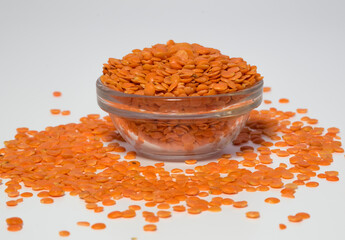 Fototapeta na wymiar Split red lentils also know as masoor dal kept in bowl