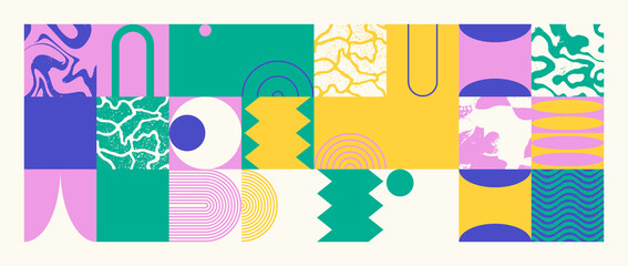 Obraz premium Geometric Distress Brutalist Pattern Artwork Design Composition