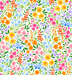 Floral pattern. Pretty flowers on white background. Printing with small colorful flowers. Ditsy print. Seamless vector texture. Spring bouquet.