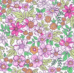 Elegant floral pattern in small hand draw flower. Liberty style. Floral seamless background for fashion prints. Vintage print. Seamless vector texture. Spring bouquet.