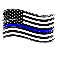 Blue line american flag. Support for law enforcement. Vector.