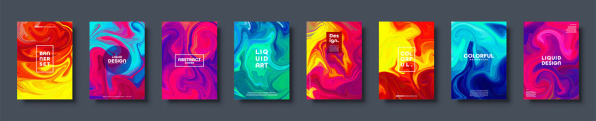Colorful abstract geometric background. Liquid dynamic gradient waves. Fluid marble texture. Modern covers set. Vector illustration.