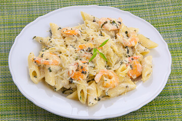 delicious Spaghetti pasta with prawns on  plate