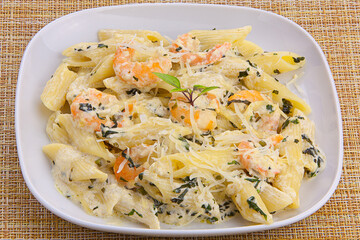 delicious Spaghetti pasta with prawns on  plate
