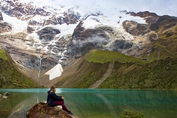 The amazing view of the Humantay Lake near Cusco in Peru, South America 