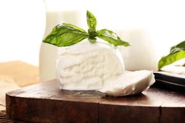 Mozzarella. Traditional italian food. White ball mozzarella buffalo Italian soft cheese with fresh basil