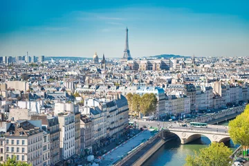 Deurstickers Stadsgezicht van Parijs met de toren van Eilffel en uitzicht op de stad Parijs © Pavlo Vakhrushev