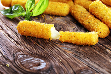 Breaded mozzarella cheese sticks for crispy delicious meal