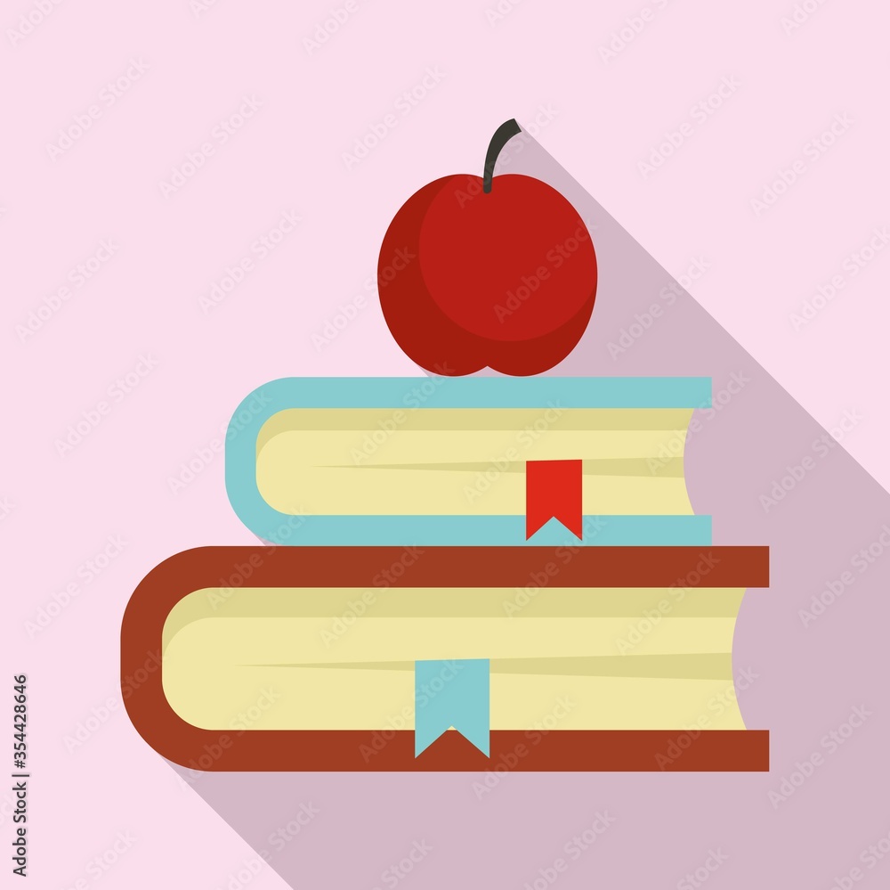 Poster apple on book stack icon. flat illustration of apple on book stack vector icon for web design