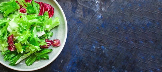 Healthy green salad, leaves mix  vegetable food background Image, copy space for text keto or paleo diet