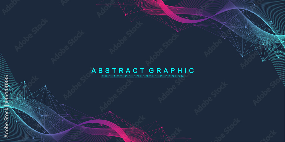 Aufkleber Abstract dynamic motion lines and dots background with colorful particles. Digital streaming background, wave flow. Plexus stream background. Big Data technology, vector illustration
