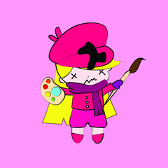 artist vector illustration of cute chibi character isolated for kids learn jobs. Background, t-shirt, card and sticker profession