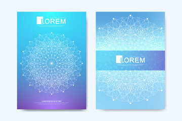 Modern vector template for brochure leaflet flyer cover catalog magazine or annual report in A4 size. Business, science and technology design book layout. Presentation with mandala. Card surface.