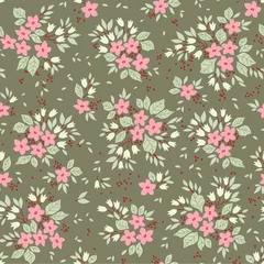 Foto op Plexiglas Vector seamless pattern. Pretty pattern in small flowers. Small light pink flowers. Gray background. Ditsy floral background. The elegant the template for fashion prints. © ann_and_pen