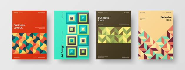 Company identity brochure template collection. Business presentation vector A4 vertical orientation front page mock up set. Corporate report cover abstract geometric illustration design layout bundle.