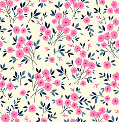 Vintage floral background. Seamless vector pattern for design and fashion prints. Floral pattern with small light pink flowers on a white background. Ditsy style.