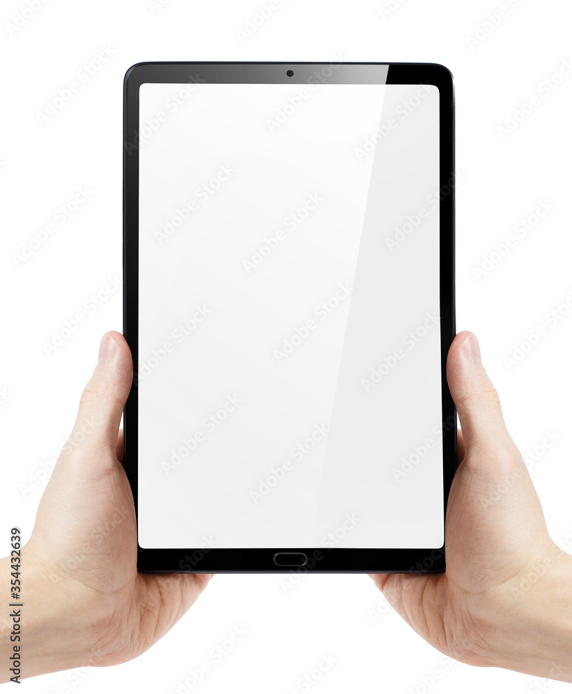 Canvas Prints Tablet computer in male hands, isolated on white background