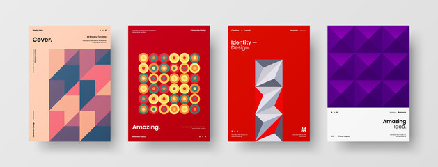 Company identity brochure template collection. Business presentation vector A4 vertical orientation front page mock up set. Corporate report cover abstract geometric illustration design layout bundle.