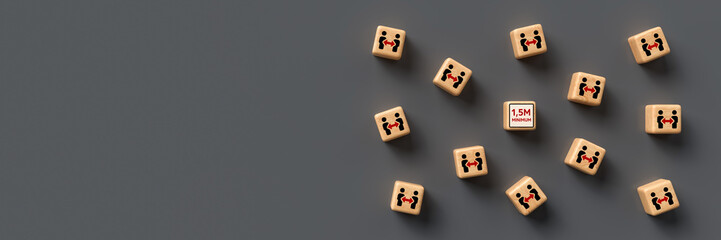 cubes with social distancing icons on grey background