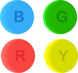 Round logos and emblems in red, green, blue, yellow.