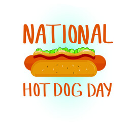 Hot dog day greeting card. Cute cartoon icon.