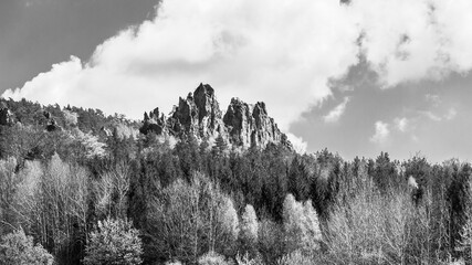 Monumental sandstone ridge of Suche Skaly, aka Dry Rocks, near Mala Skala in Bohemian Paradise, Czech Republic