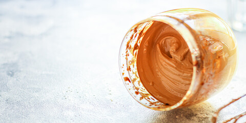 Dalgona coffee ice drink
cappuccino or latte fluffy creamy whipped Menu concept  food background top view copy space