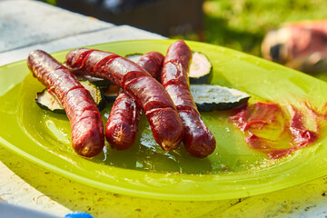 grilled sausage with vegetables