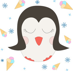 Dreaming penguin- vector illustration for children's poster and textile design