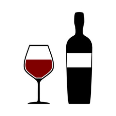 Red Wine Glass and Bottle Icons. Vector Image.