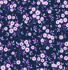 Vector seamless pattern. Pretty pattern in small flower. Small lilac flowers. Dark violet background. Ditsy floral background. The elegant the template for fashion prints.