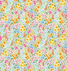Washable wall murals Small flowers Cute floral pattern in the small flower. Ditsy print. Seamless vector texture. Elegant template for fashion prints. Printing with small colorful flowers. White background.