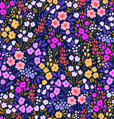 Fototapeta na wymiar Elegant floral pattern in small colorful hand draw flower. Liberty style. Floral seamless background for fashion prints. Vintage print. Seamless vector texture. Spring bouquet.