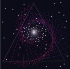 Futuristic purple grid triangle with stars