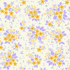 Foto op Canvas Cute floral pattern in the small flower. Ditsy print. Seamless vector texture. Elegant template for fashion prints. Printing with small yellow and lilac flowers. White background. © ann_and_pen
