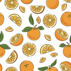 Seamless pattern orange. Slice citrus fruit. Vector illustrstion for kitchen textile.
