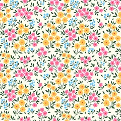 Gardinen Blumen Muster  Vector seamless pattern. Pretty pattern in small flower. Small yellow, pink and pale blue flowers. White background. Ditsy floral background. The elegant the template for fashion prints.  © ann_and_pen