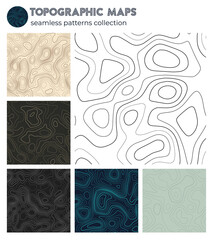 Topographic maps. Attractive isoline patterns, seamless design. Cool tileable background. Vector illustration.