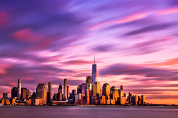 new york city - financial district at sunset  - skyline