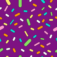 Doughnut glaze with sprinkles seamless pattern, tasty poster design template, vector 