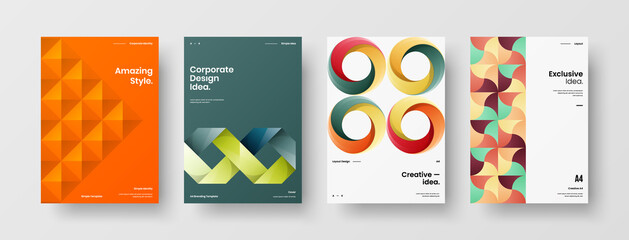 Company identity brochure template collection. Business presentation vector A4 vertical orientation front page mock up set. Corporate report cover abstract geometric illustration design layout bundle.