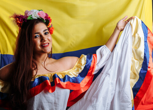 Colombia lady before the National Flag Government Freedom Seminar Concept