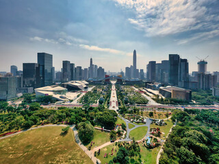 Shenzhen Lianhuashan park with a view of the business center of the city	